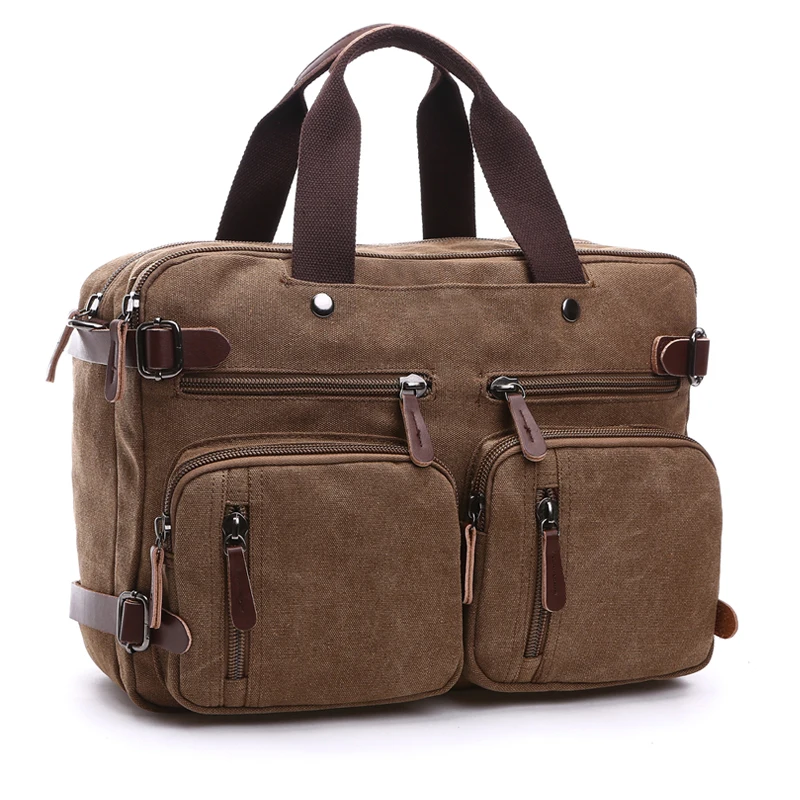 

MCP014 Multipurpose men's tote bag laptop backpack vintage canvas briefcase