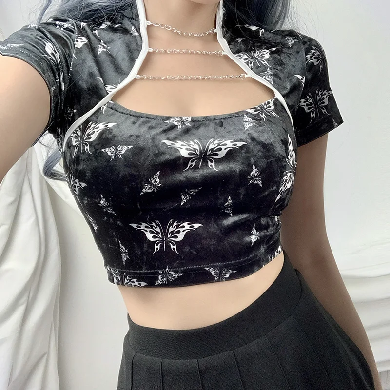 

2021 Chinese Style Butterfly Tops Shirts For Girls Women Fashion Sexy Streetwear Crop Short Sleeve Blouse Cheongsam Tops #0860