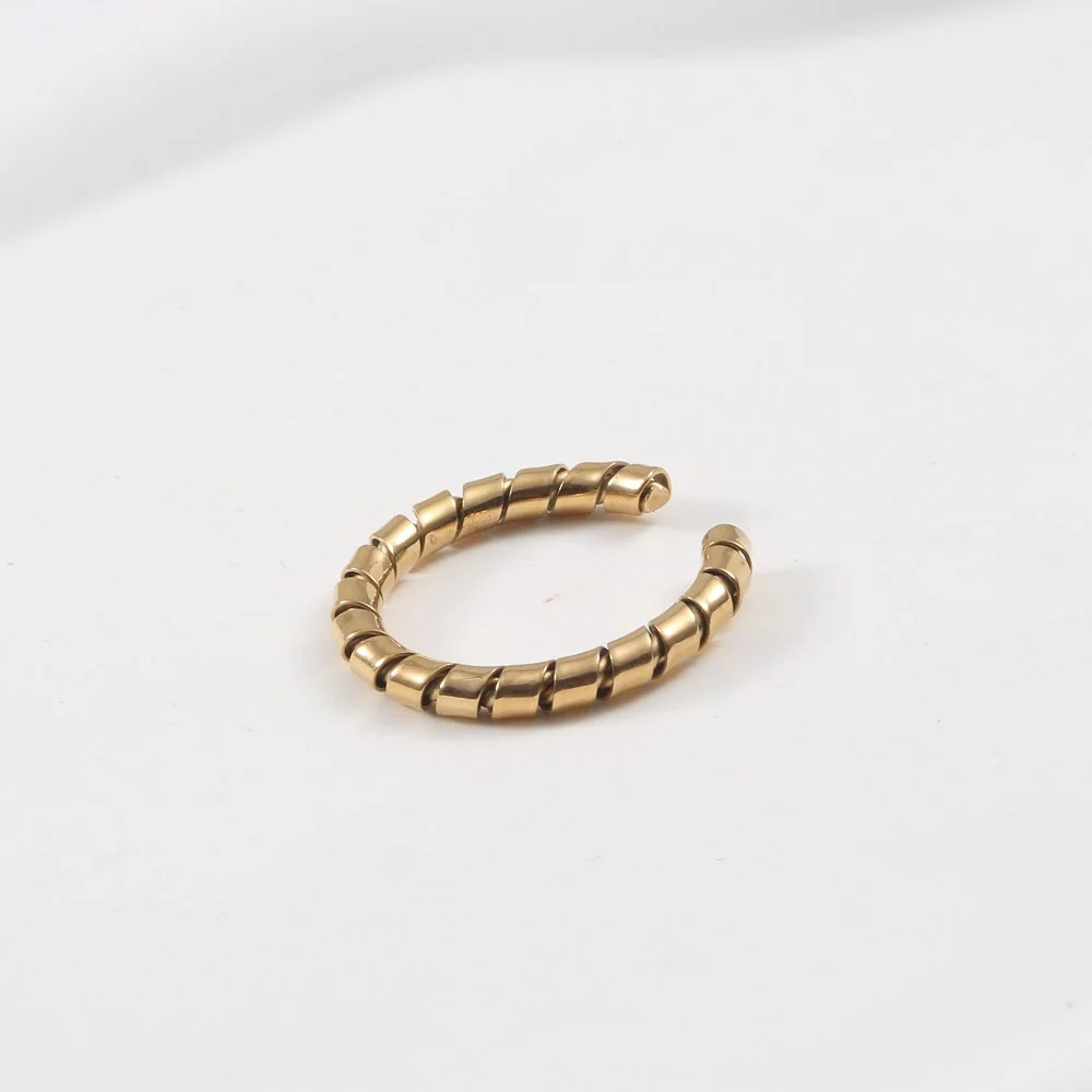 

Joolim Jewelry Wholesale 18K Gold Plated Spiral Twisted Stainless Steel Open Rings for Women Statement Rings