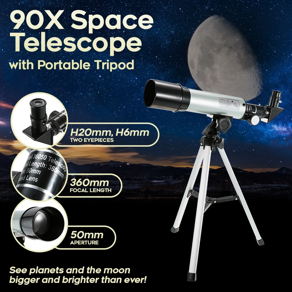 Wholesale 36050 Kids Astronomical Telescope Small Focal Length 50mm Refracting Telescope As