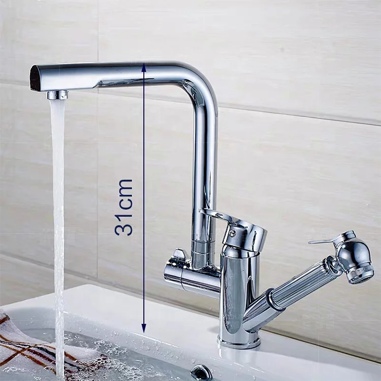 Luxury Deck Mounted Brass Mixer Tap Pull Out Gold Single Handle Kitchen Faucet