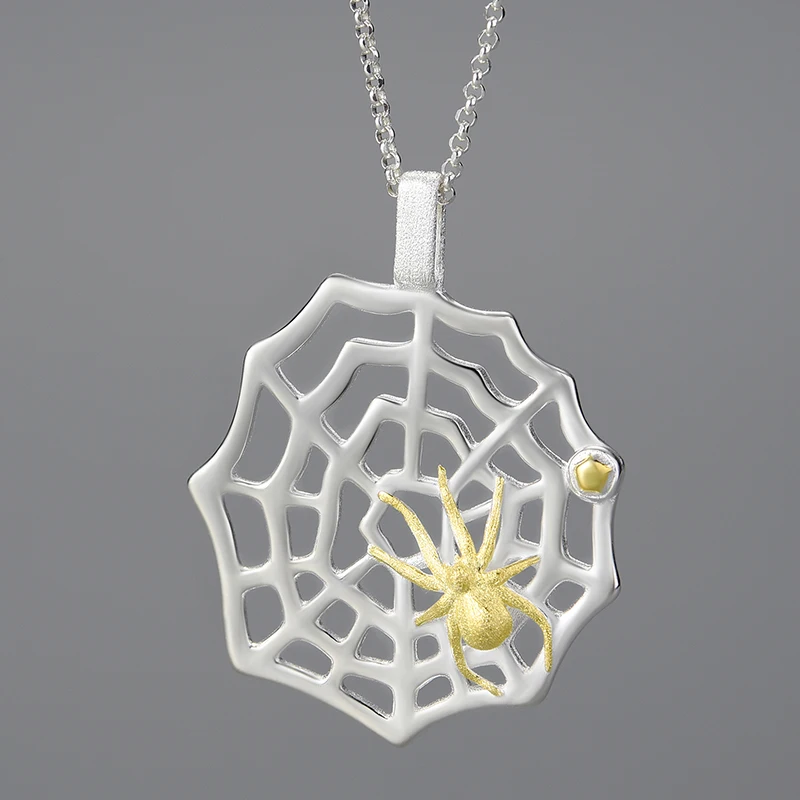 

Lotus Fun Statement Jewelry 925 Sterling Silver Hunting Spider Web Pendant for 2023 Women Accessories