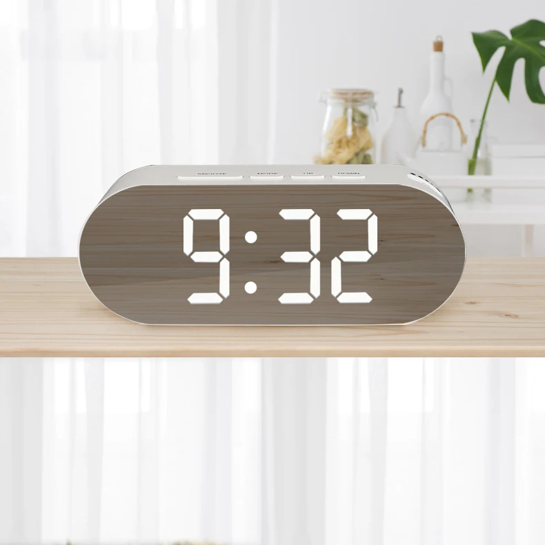 

In stock Adjustable Bedside digtital Clock with Snooze function light LED Mirror Alarm Clock dropshipping, White