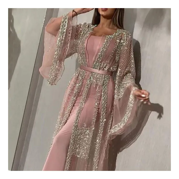 

Long Sleeve Sequin Mesh Suit Gown for Party, Picture color