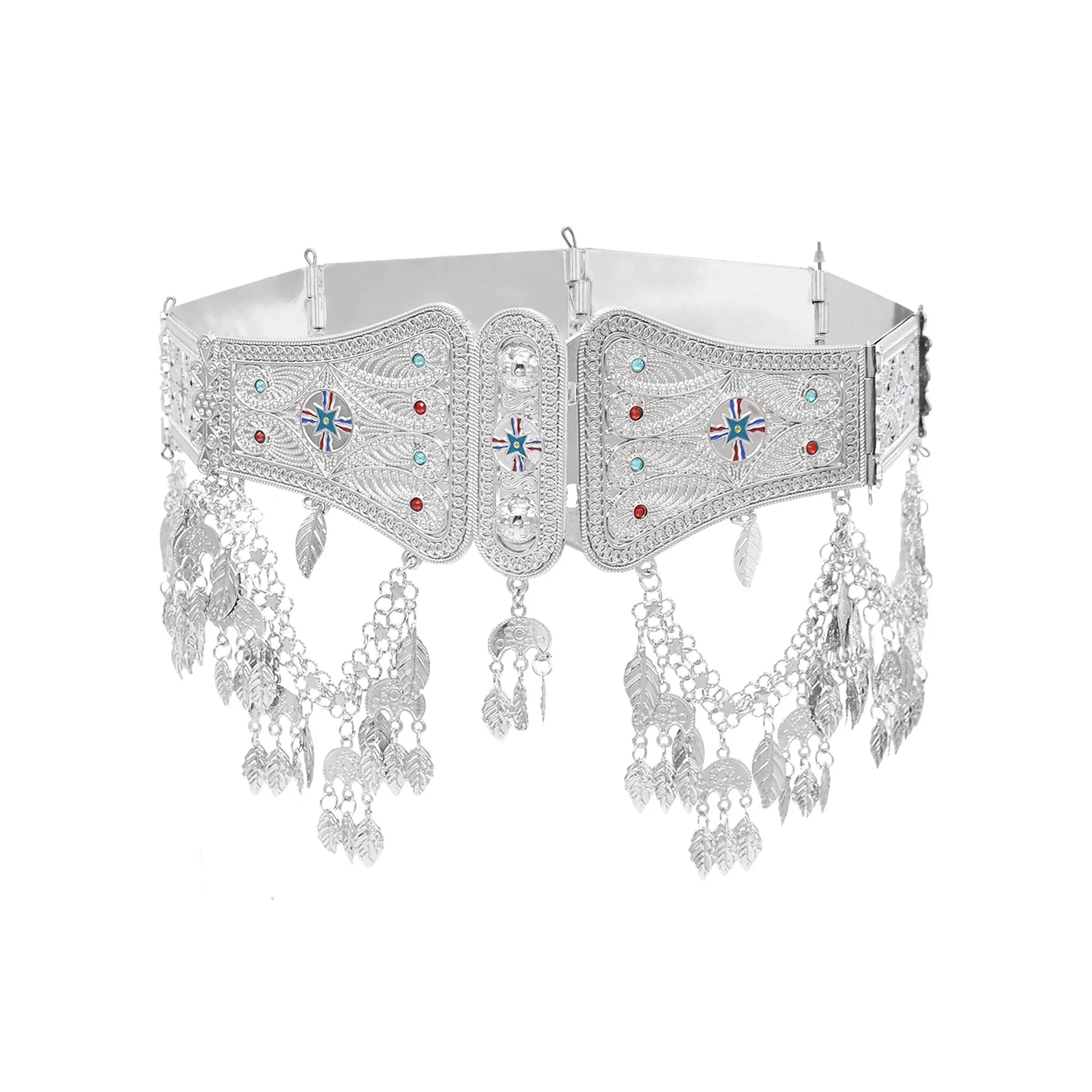 Assyrian Empire Flag Belt Women Accessories Fashion Leaf Tassel Bright Silver Women's Body Jewelry Waistband