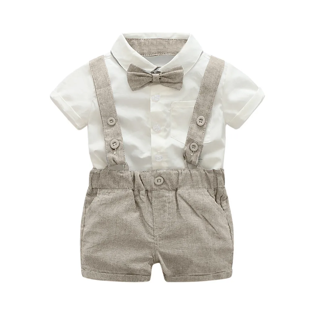 

2020 Autumn Baby Gentleman Clothes Suit Bow Tie Shirt Tops Overall Shorts Pants Outfit Set boy's clothing sets, Black