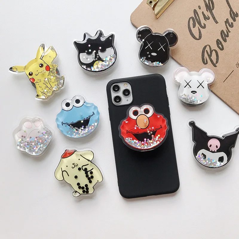 

Popular Cheap cute Famous cartoon acrylic liquid quicksand mobile phone bracket socket phone holder can Customized logo