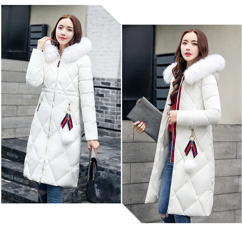 

coldker Korean Style 2019 Winter Jacket Women Hooded With Fur X-long Down Coat Thicken Warm Padded Parka High Quality