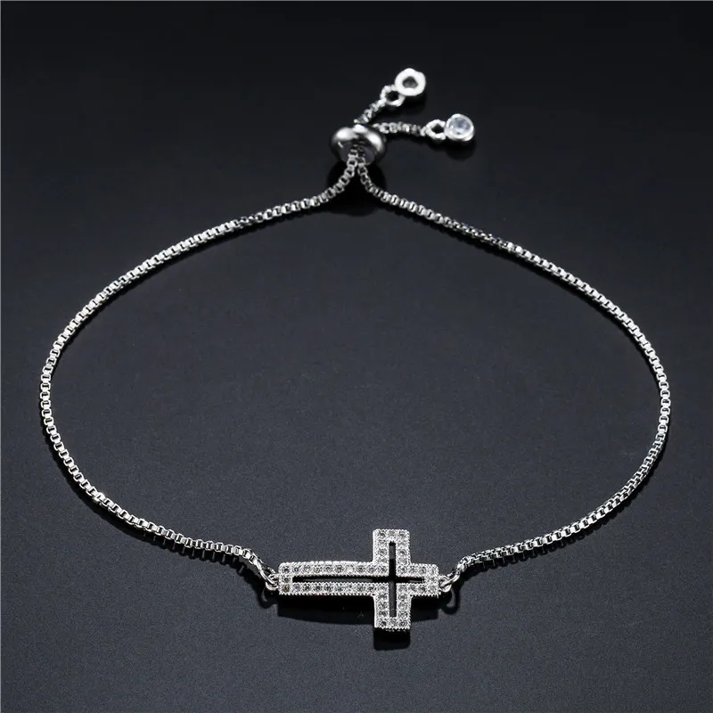 

Religion Jewelry Christian bracelet Cross Charm Bracelet Adjustable Zircon chain Jesus Cross Bracelet, Gold/silver/rose gold/black
