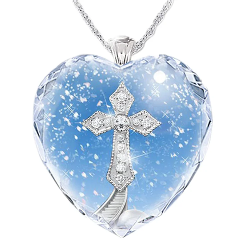 

New Cross Heaven Prayer Necklace Blessing Girl Pendant Necklace