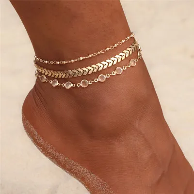 

Hot 3Layered Beaded Fishbone Anklet bracelet Layering Minimalist Simple Dainty Anklets for Women