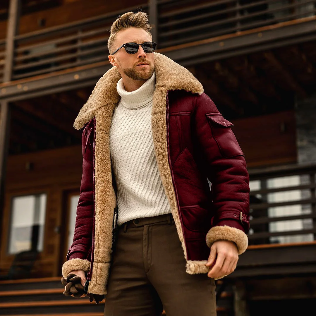 

Spot new fur coat men's coat thickening imitation leather jacket autumn and winter men's coat, Red black coffee brown