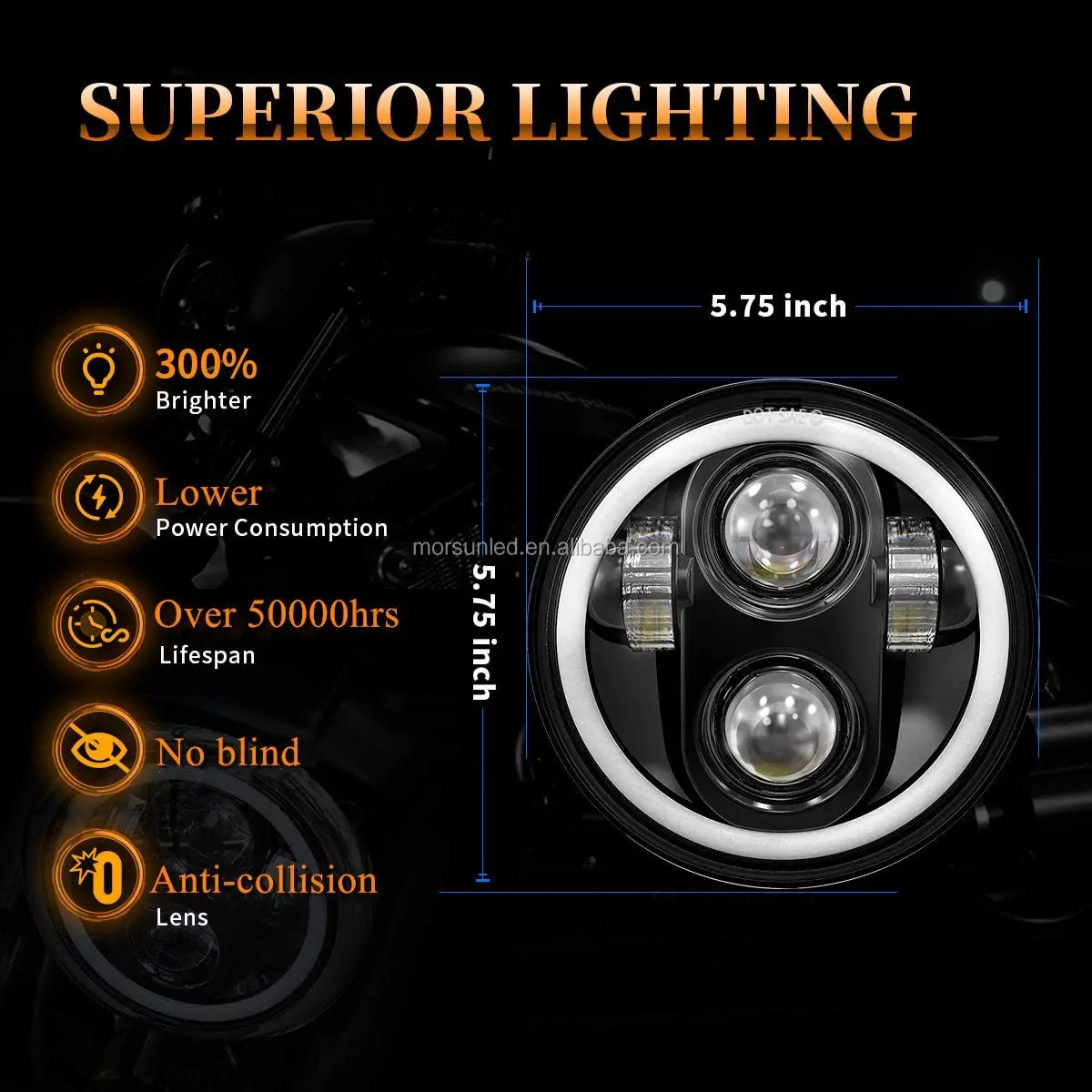 5.75 Inch LED Headlight for Harley Davidson Sportster Dyna Street Bob Triple Low Rider Wide Glide Iron 883 Headlamp 