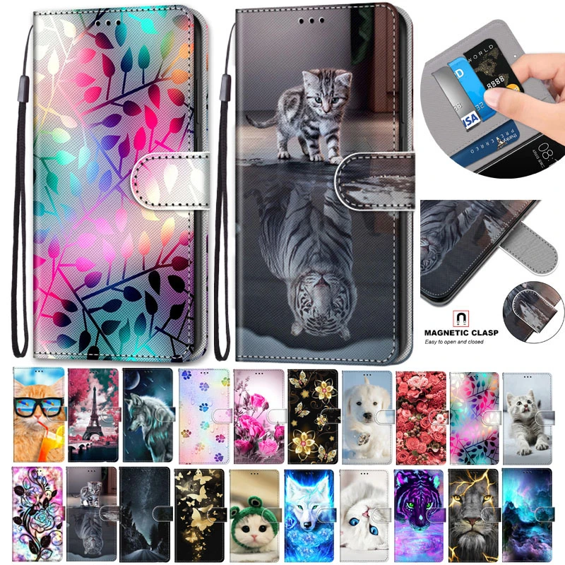 

Flip Leather Case For Samsung Galaxy A01 A11 A21 A31 A41 A51 A71 4G 5G 3D Wallet Card Holder Stand Book Cover Cat Dog Painted