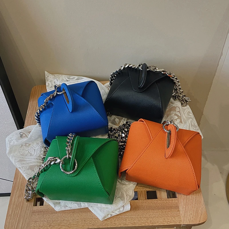 

2022 Summer fashion orange small box bag cute mini unique purse thick chain crossbody bag women, 4 colors