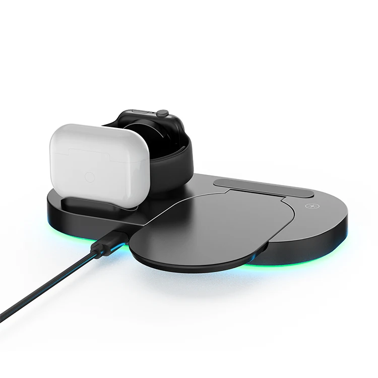 

Portable Desk Office Mobile Phone Led Smart Touch Wireless Charger 3 in 1