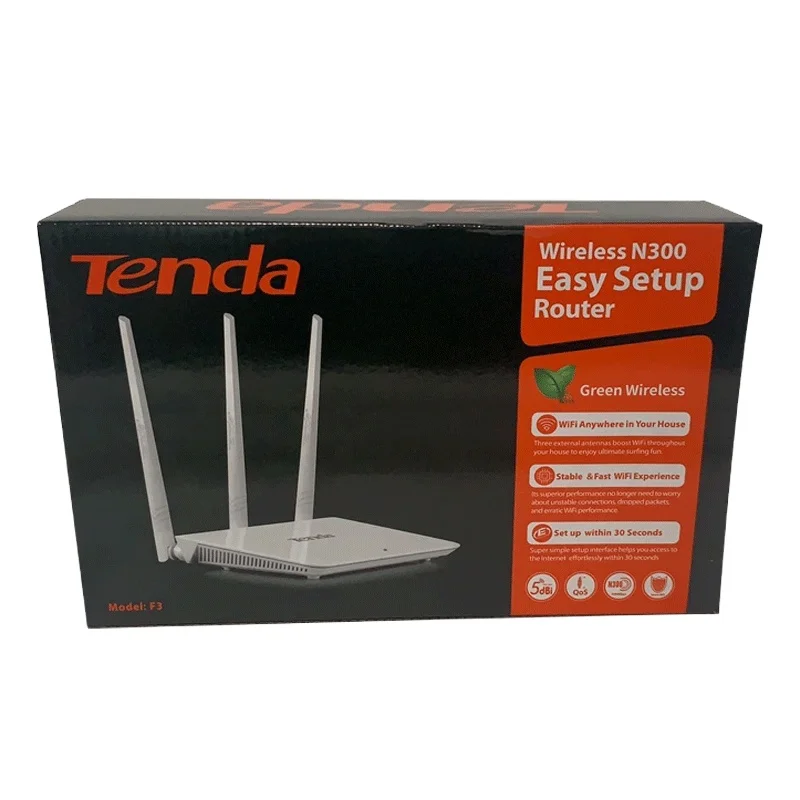 

Hot Selling Tenda F3 300Mbps Wireless Routers Easy Setup English System Wifi Router 3 5dBi External Antennas Home Router, Black