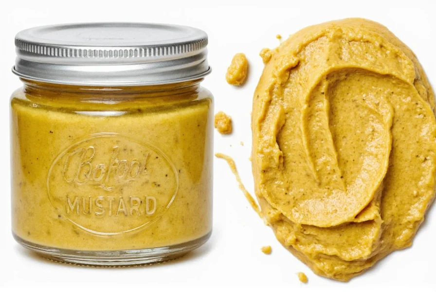 Chef's hands measuring mustard substitutes into a recipe with measuring spoons