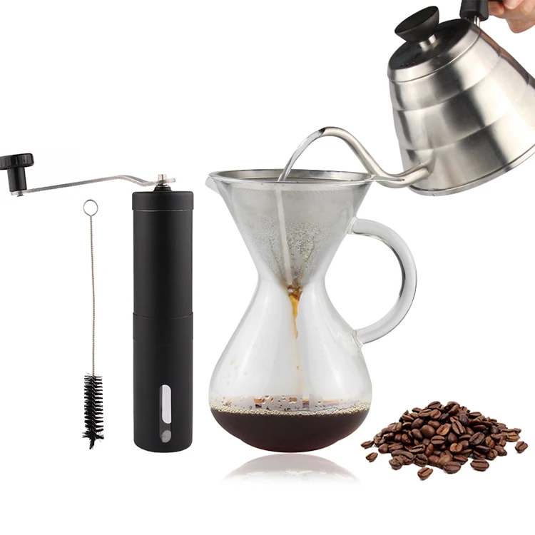 

Amazon Hot Sale Pour Over Coffee Maker Set with Reusable Stainless Steel Drip Filter Coffee Dripper Pot Glass Carafe