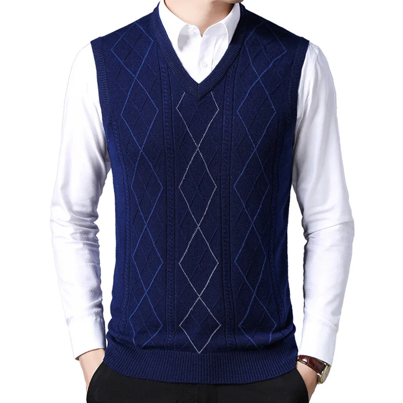 

WG8040 V Neck High Quality Jumper Pullover Jacquard Knitted Mens Sleeveless knit Sweater Vest