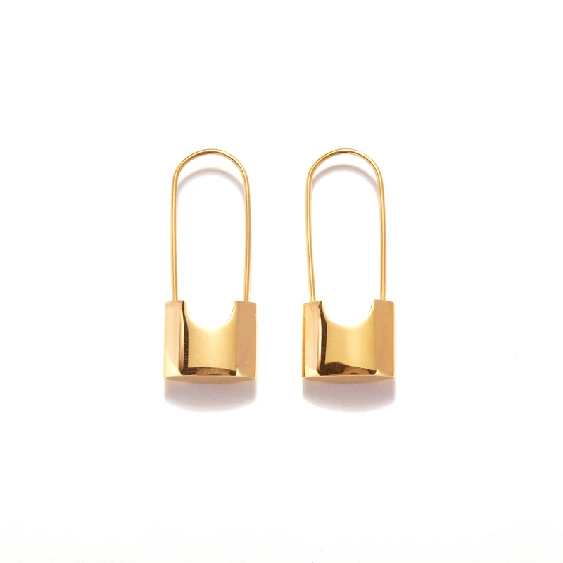 

Unique Design Gold Lock Hoop Earrings for Women Small Safety Pin Earrings Hoops Long Bar Minimal Jewelry 2019 Trendy, Gold/silver