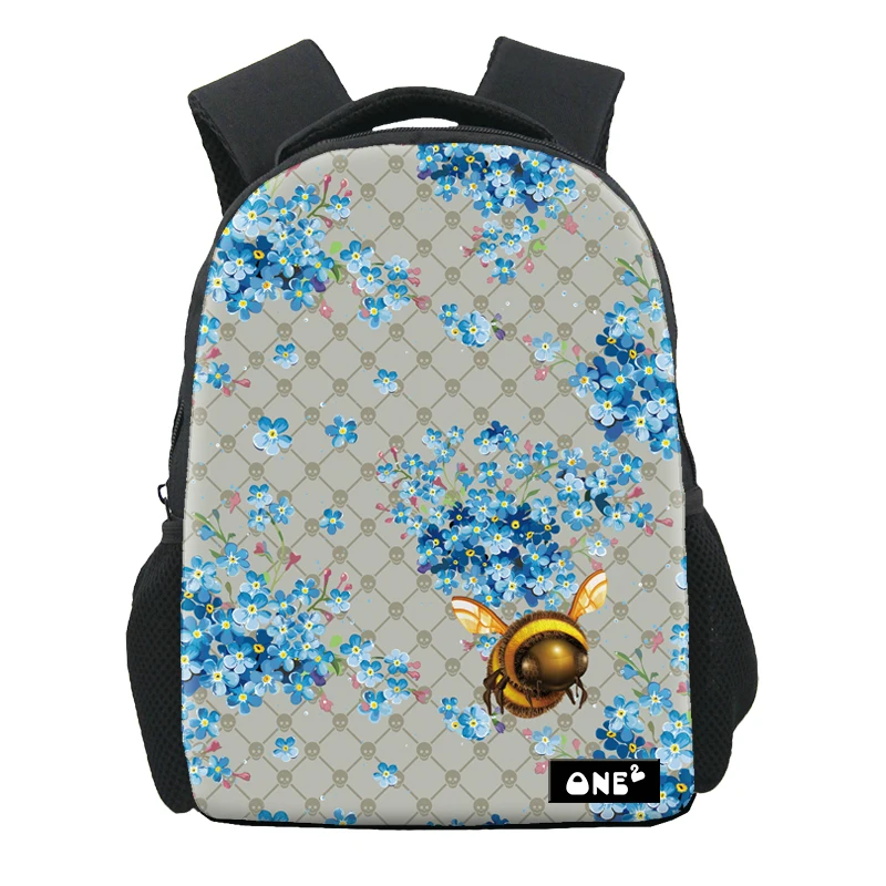 

Big bee and blue flowers design print kid girl school bags large capacity lightweight good quality school bags from china, Customized