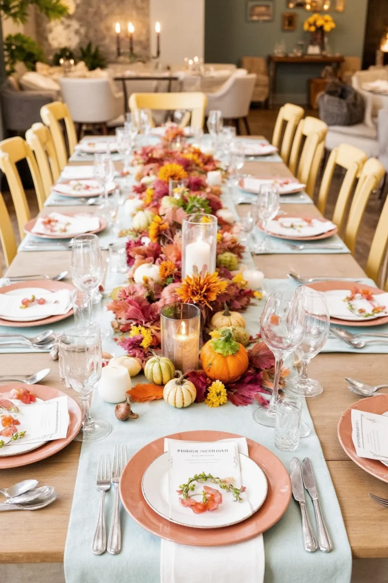Glamorous Thanksgiving table with sparkle accents and elegant centerpieces