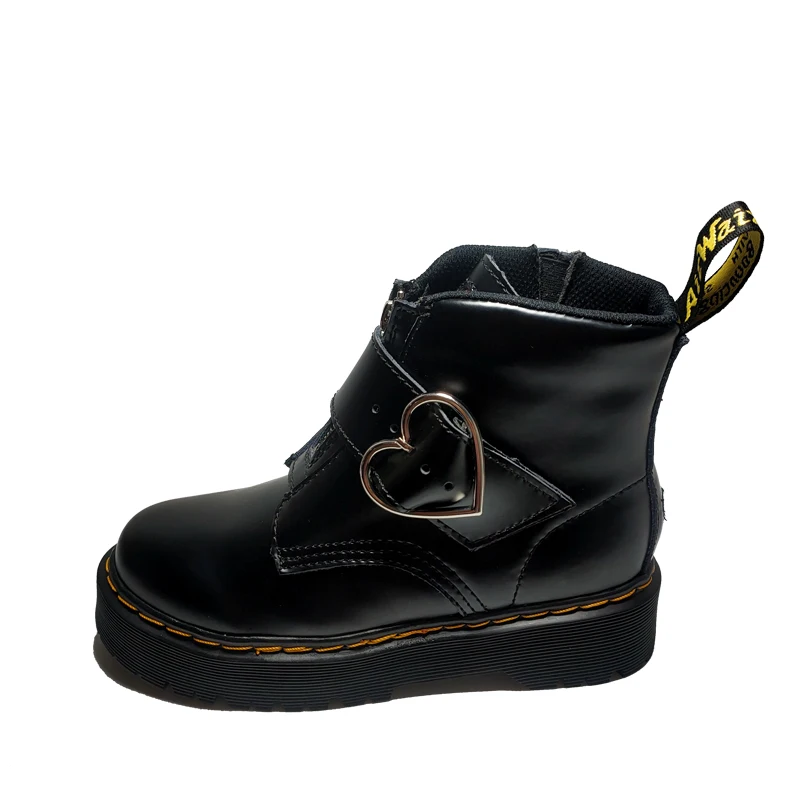 

New fashion design leather boots buckle & zipper Genuine leather boots girls ankle boots for student, Black