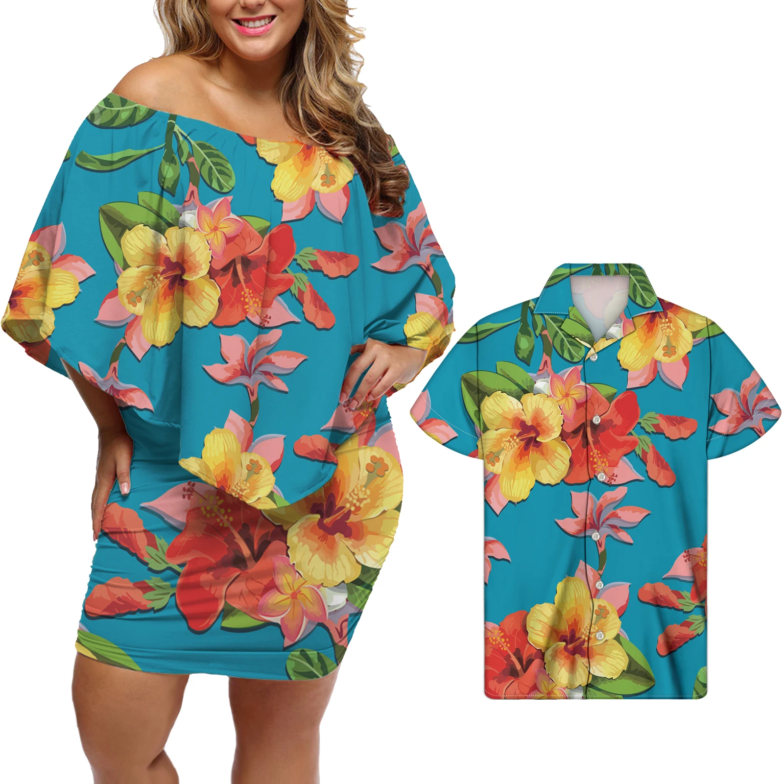 

Best Sales Hibiscus Pattern 2 Piece Skirt Sets With Man Shirt Vintage Floral Casual Dresses Elegant Plus Size Dresses Wholesale, Customized color