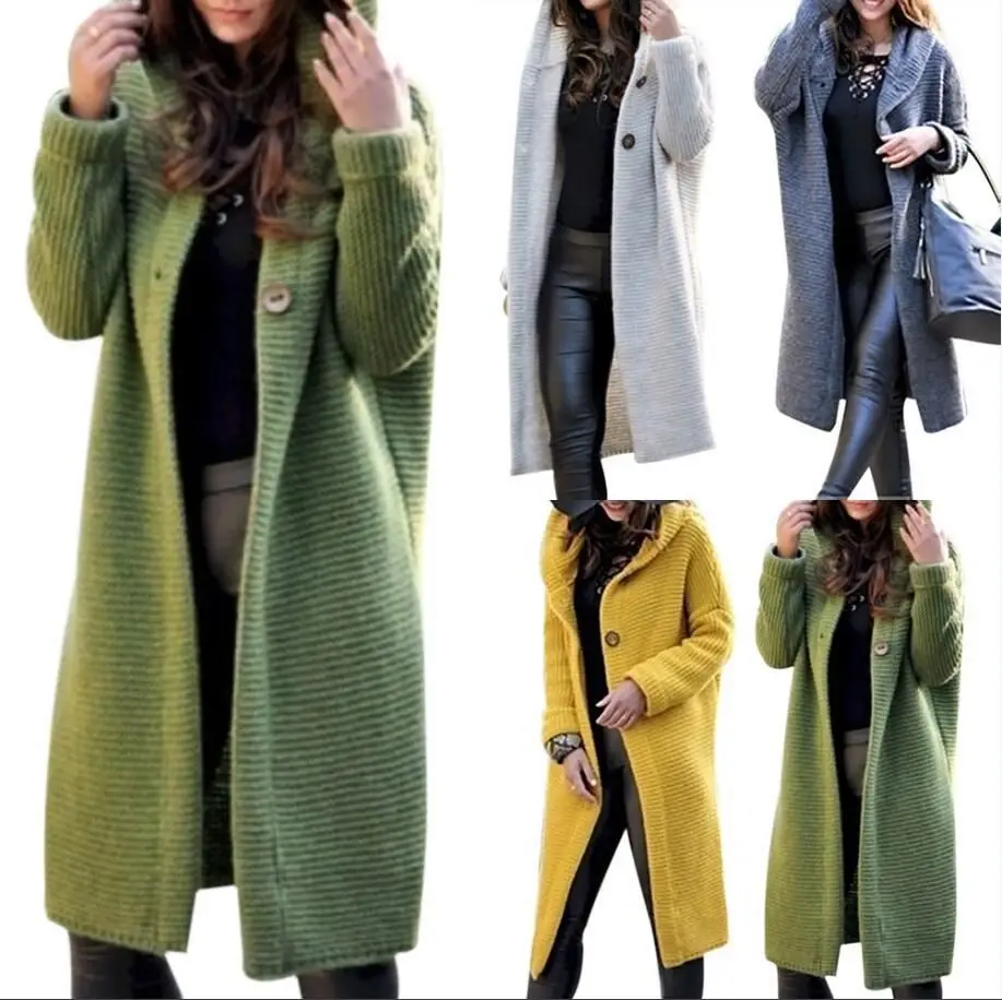 

Female Open Front Large Size 5XL Knitted Hoodie Cardigan Sweater Long Coat For Women