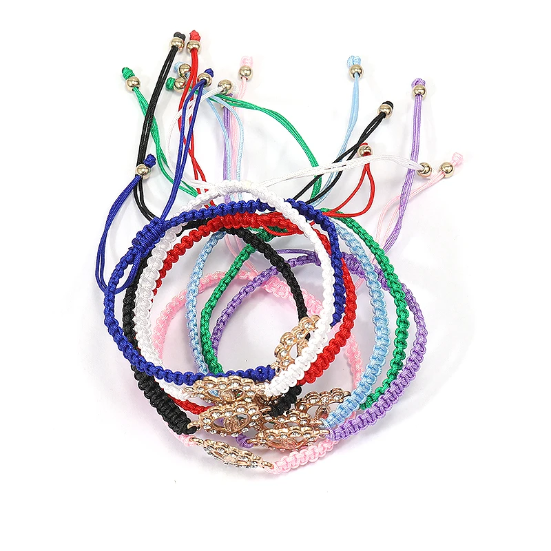 

Wholesale Purple Pink Color White Crystal Handmade Weave Virgin Mary Christian Love Heart Bracelet