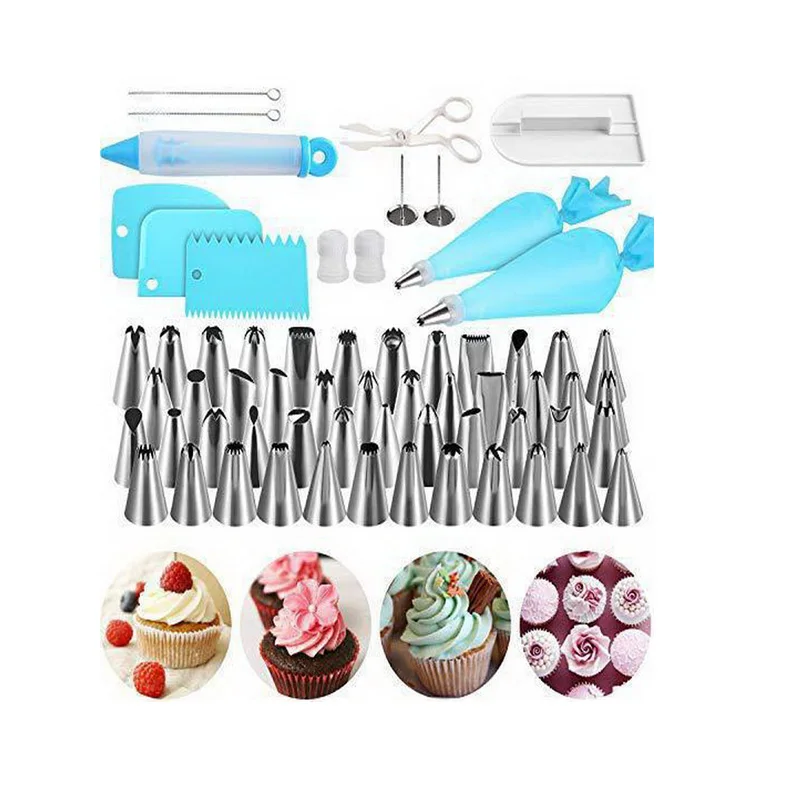 

62 pieces set scraper smoother nozzles and piping bag itams decorating birthday party cake decorations, As picture