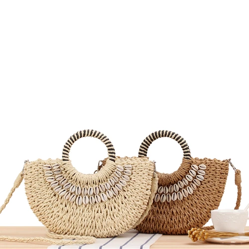 

Zipper Top Women's Classic Straw Summer Beach Shoulder Bag Handbag Tote, 2 colors
