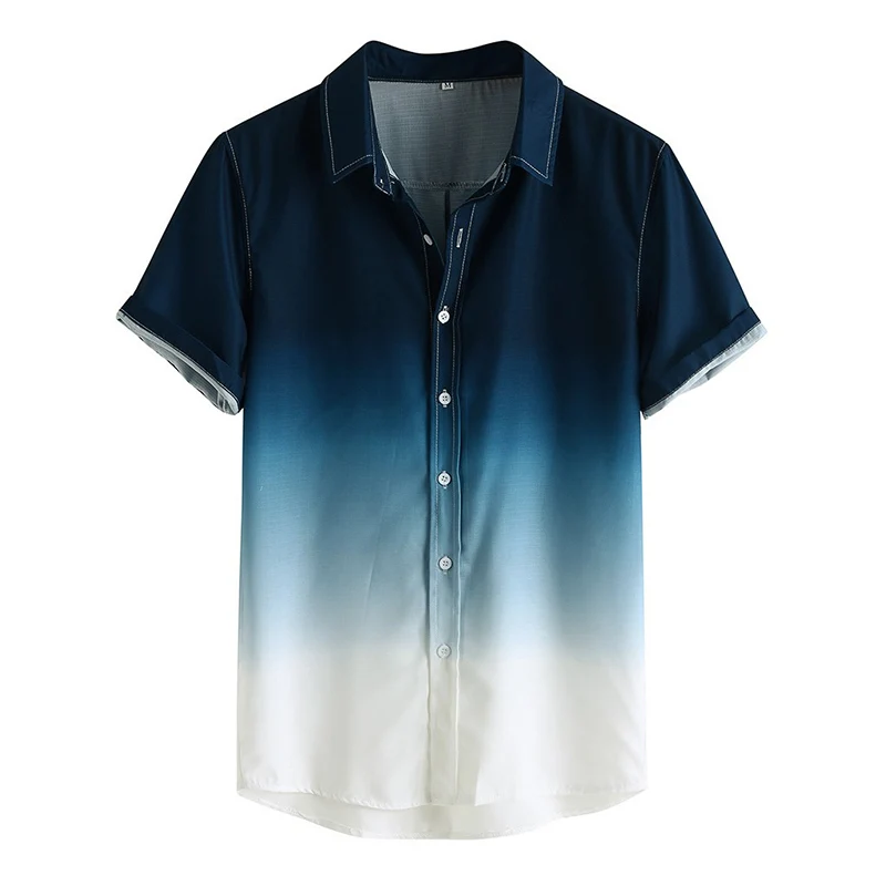 

Men's Gradient Loose Breathable Casual Short Sleeve Cool Turn-Down Collar Beach Hawaiian Shirts, Custom color
