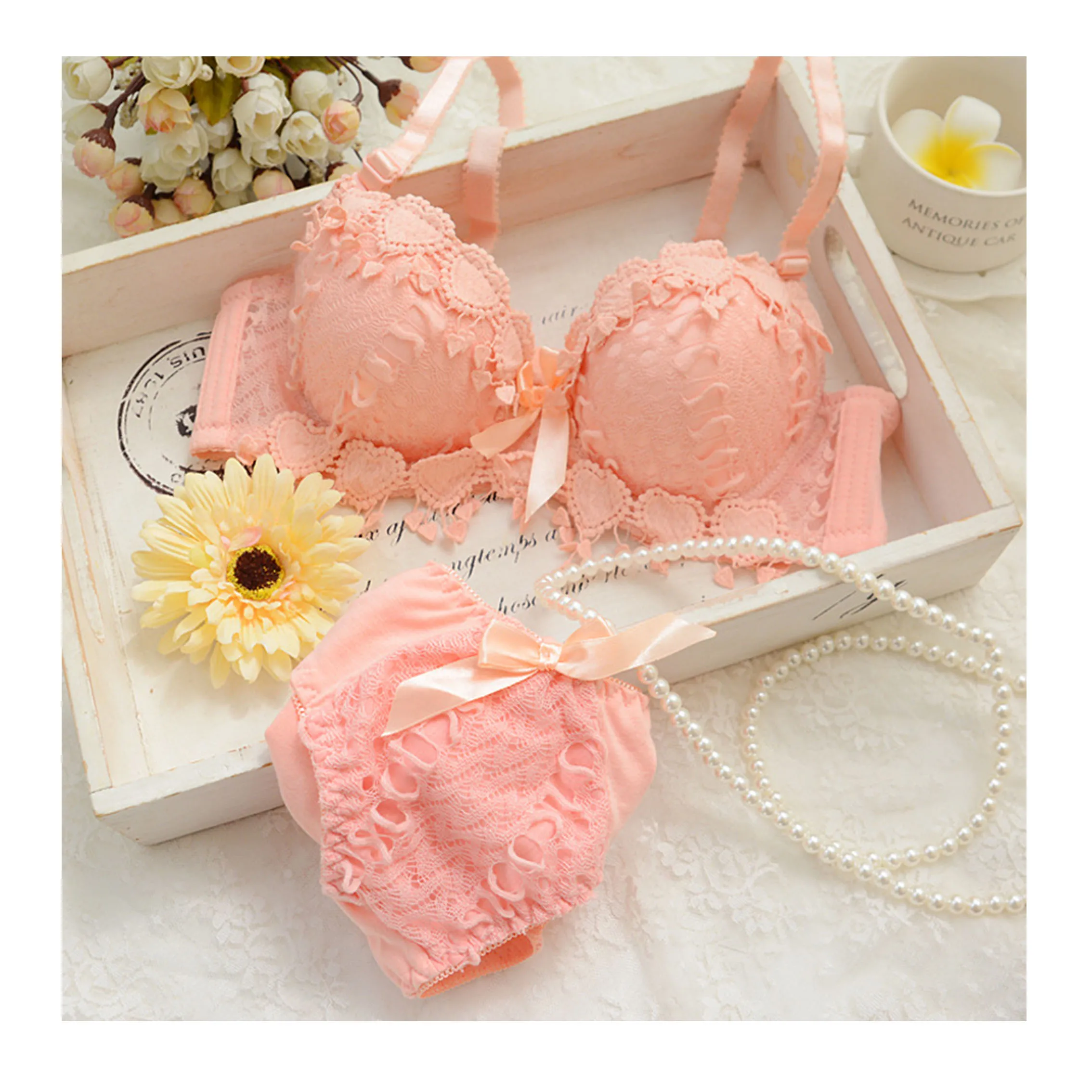 

Girls Lace Bra Panty Sets Cute Japanese Underwire Push Up Lace Bra Set teenage cotton bra panty set