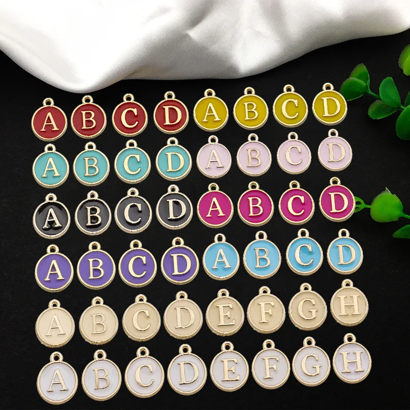 

10 color optional DIY alloy accessories 26 sets each with 1 monogrammed double-sided soft enamel pendant charm bracelets jewelry, Custom color