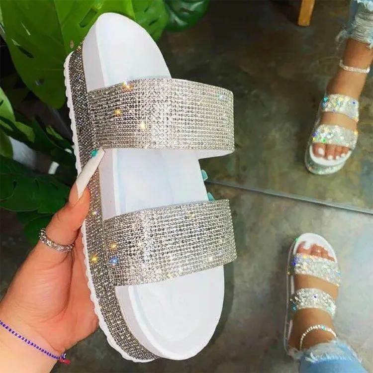 

Female ladies anti slip summer eva diamond sequined flat slippers sandals shoes comfort beach casual for women fashion 2021
