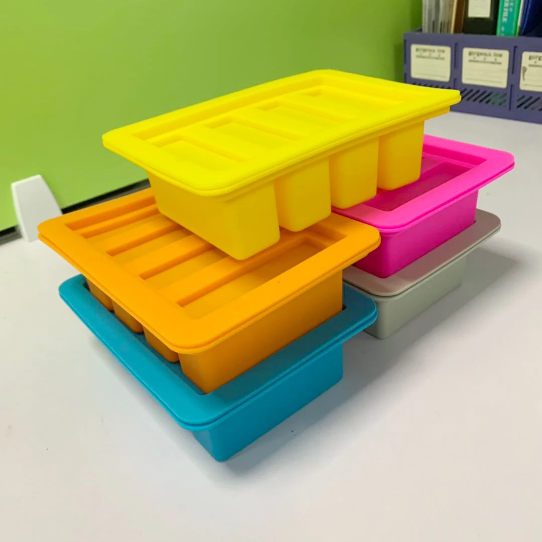 

4-Cavity Silicone Tray Mold Rectangle Container for Butter, Soap Bar, Energy Bar, Muffin, Brownie, Cornbread, Any pms color is ok for us