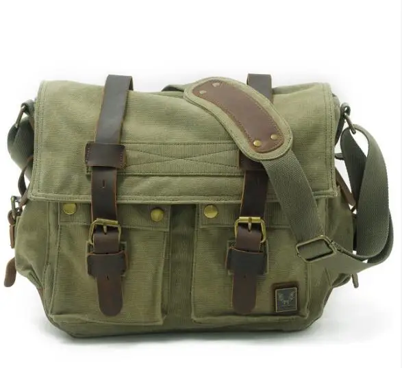 

Military Men Canvas Messenger Bag Travel Shoulder Bags for 14.7Inch Laptop