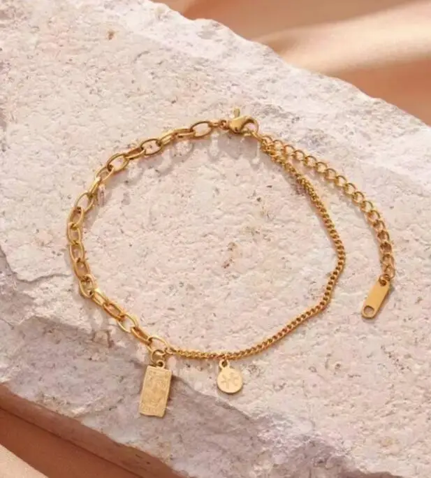 

Trendy Jewelry 2021 Adjustable Bracelet Anklet Symbol Charm Stainless Steel 18k Gold Square Zodiac Sign Tarot Card Deck Bracelet