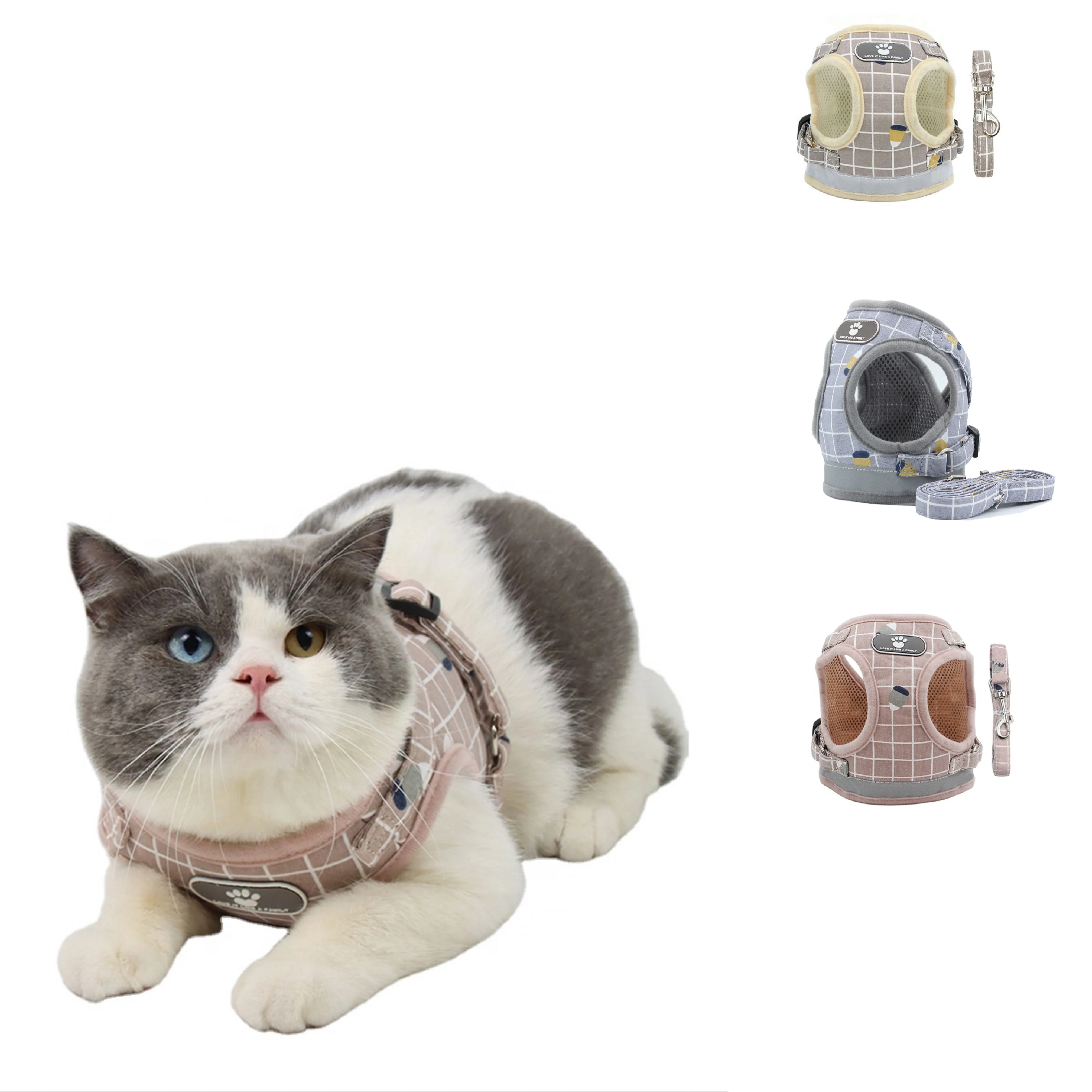 

Free Sample Wholesale OEM Pet Products Pets Accessories High-end Dog Cat Harness and Leash Luxury Dog Harness, 3 colors