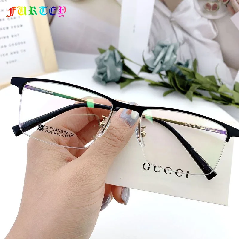 

T9006 new vintage square electroplate glasses frame mans business half frame computer blue light filter glasses titanium, Picture colors