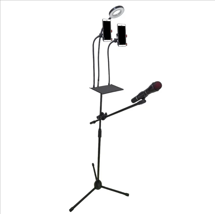 

Broadcast Mic Stand with Selfie Ring Light Cellphone Stand, White