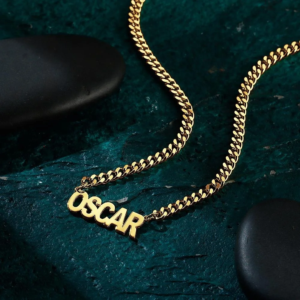 

Fathers Day Necklace Men Jewelry 925 Silver Thick Chain Name Plate Necklaces Custom Cuban Link Chain Name Necklace Personalised