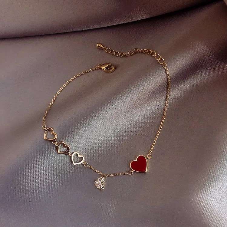 

real gold plated charm rhinestone red heart chain 2021 bracelets for women