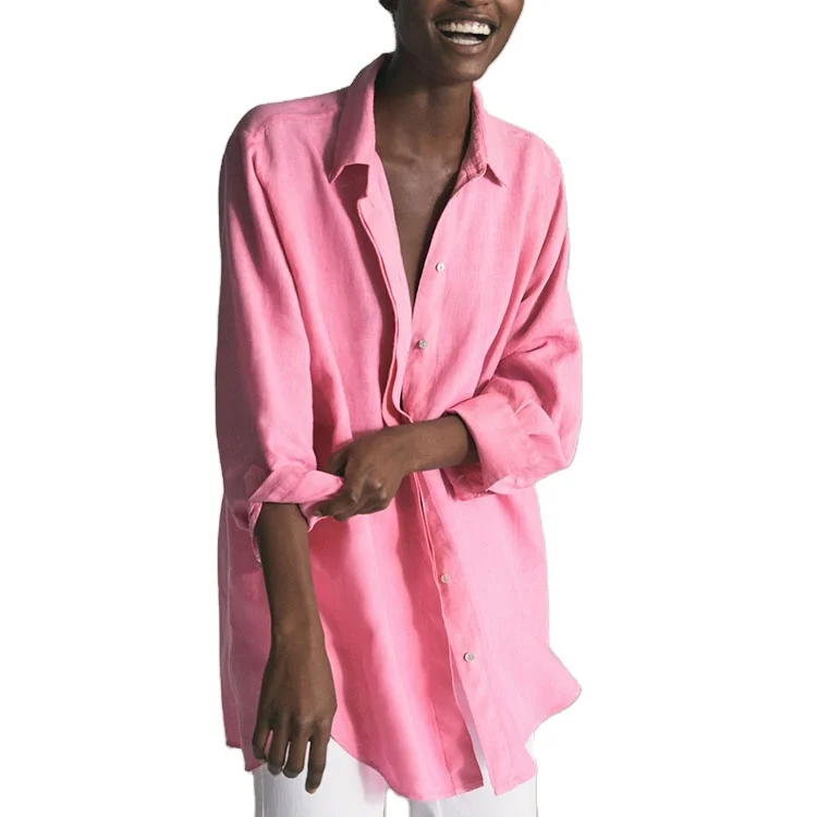 

New Arrival Women Oversize Linen Ladies Blouse, White or customized