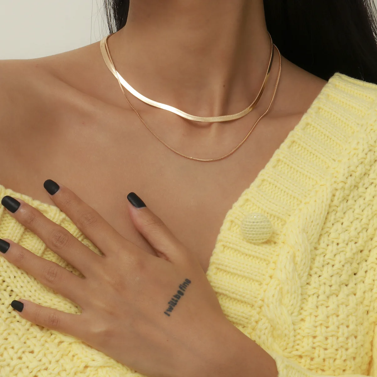 

Collares De Moda Simple Jewelry Minimalist Herringbone Clavicle Chain Flat Snake Necklace Double Layer Necklaces For Women