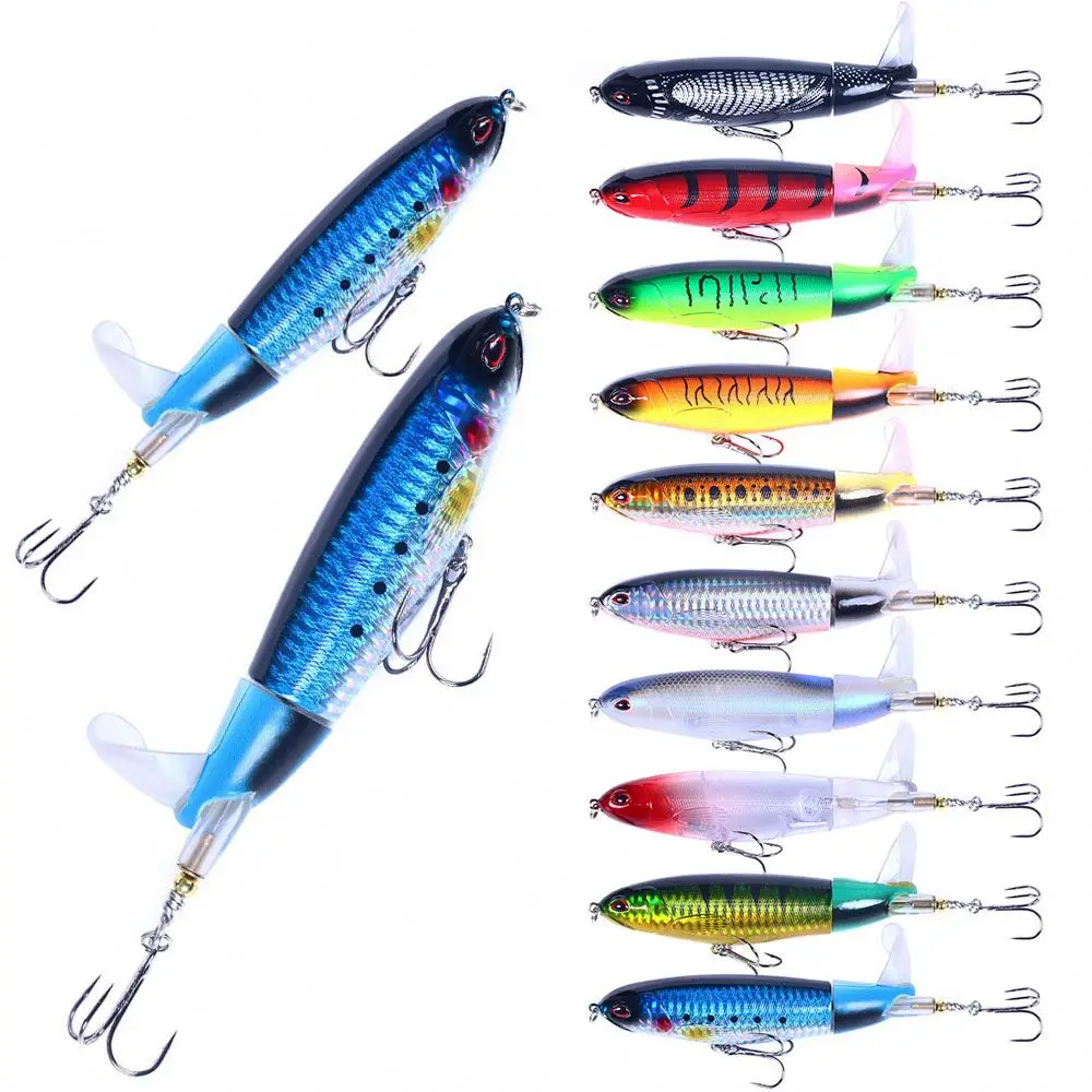 Popper 11cm 14cm Topwater Fishing Lure Artificial Bait Hard Soft Rotating Tail Fishing Tackle Geer