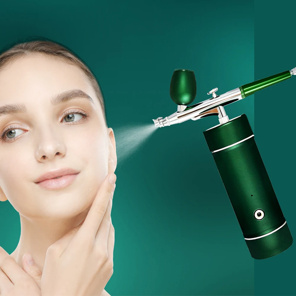 

0.4mm Nano Spray High Pressure Gun Facial Machine Green Oxygen Injection Instrument Water Supplementary Oxygen Jet 1500mah, Dark green