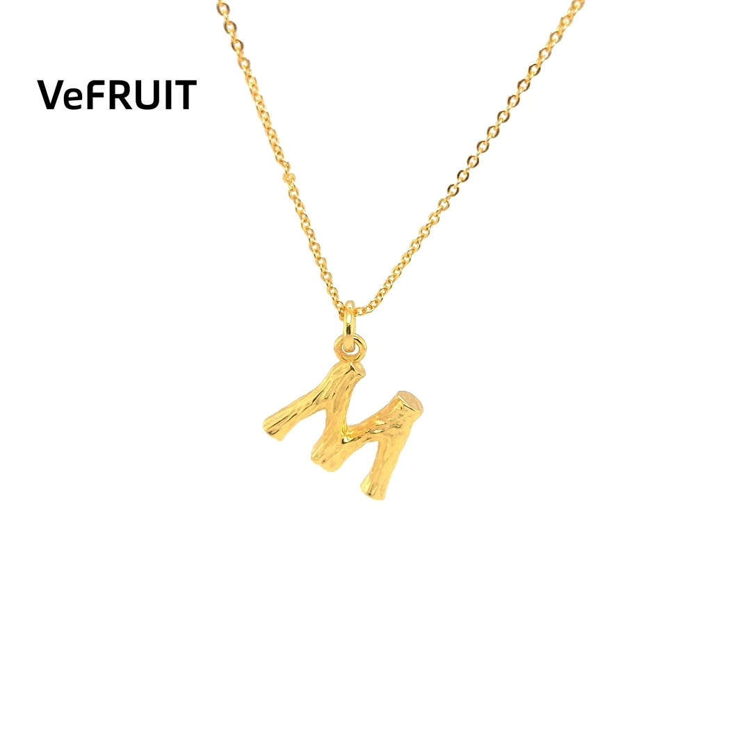 

VeFruit 18K gold plated Letter M Brass materia initial 26 English Bamboo necklace Simple Pendant for women 2021 gift party